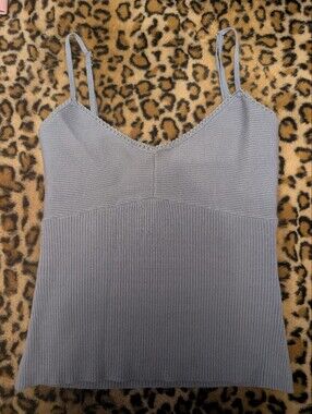 Ribbed Lace-Trim Cami Tank — Gray